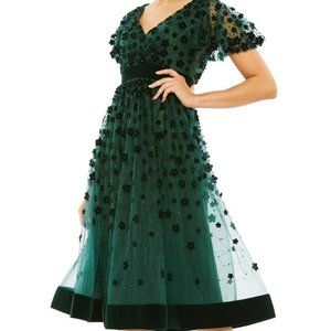 Mac Duggal Floral Appliqué Cocktail Midi Dress- Size 14